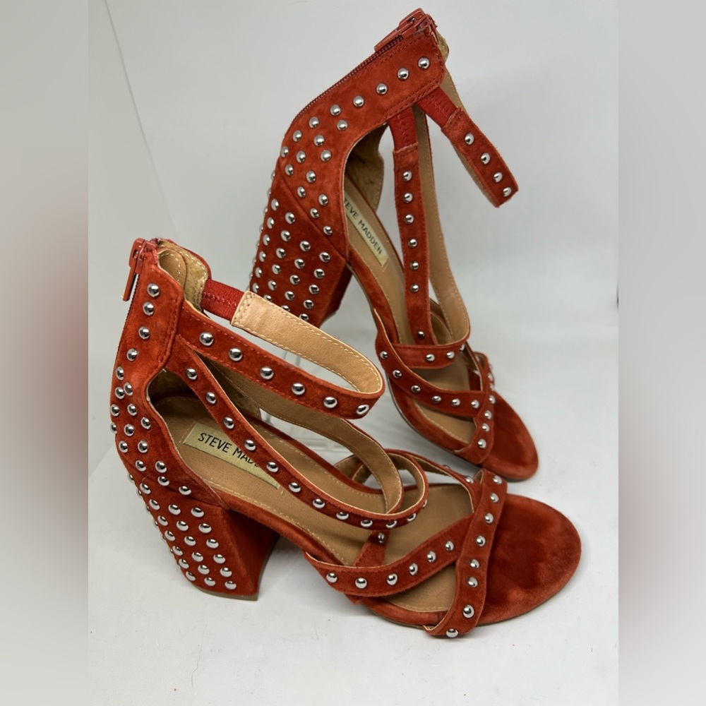 Steve Madden Red Rust Fara Studded Block Heel San… - image 4